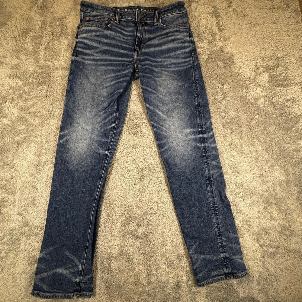 American Eagle Airflex+ Slim Straight Jeans Mens 32x32 Medium Wash Whiskered